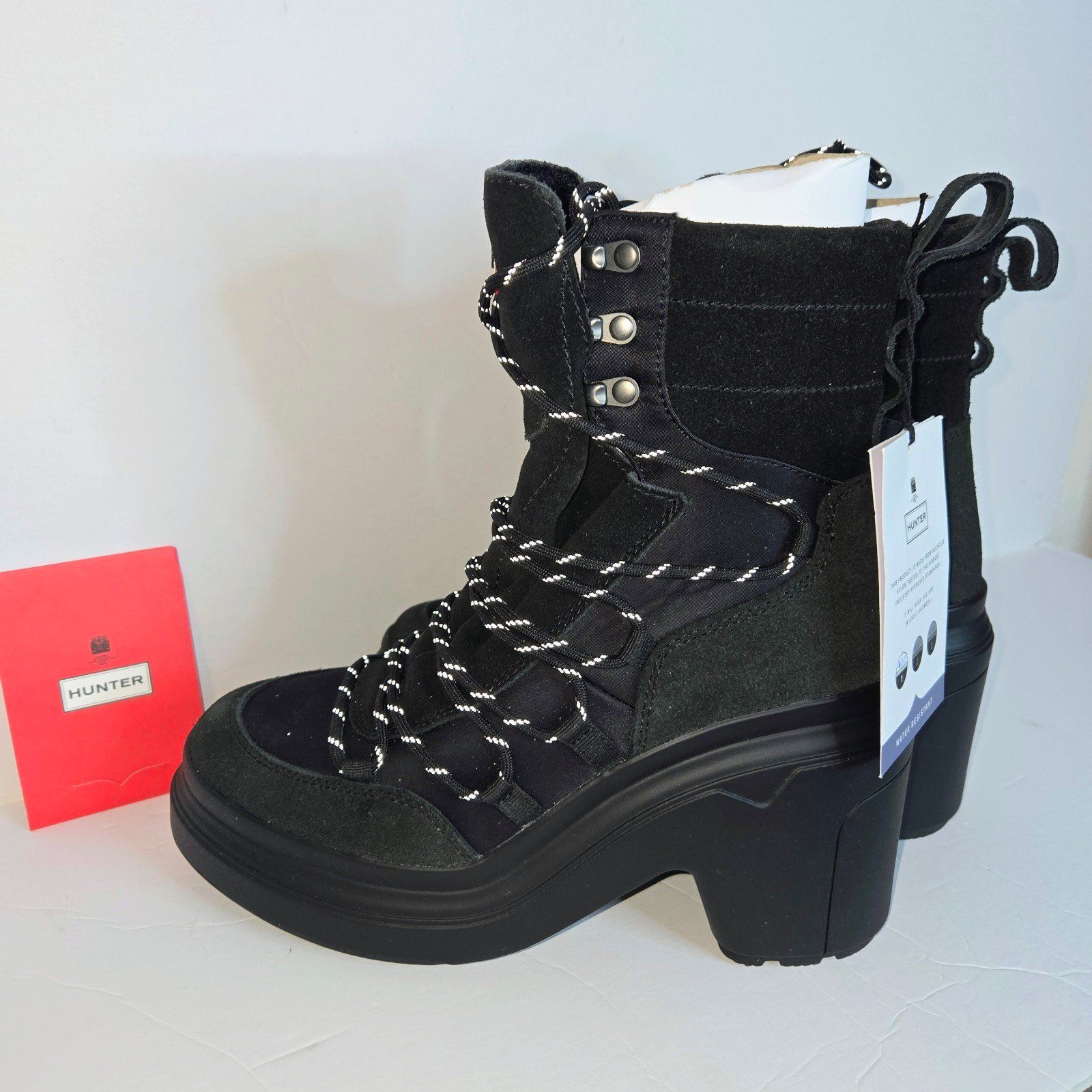 Hunter Boots Ankle Laceup Midheel Leather Booties Discoverer Women Shoe Sz 7 Nib